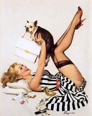 typical pin-up girl with dog