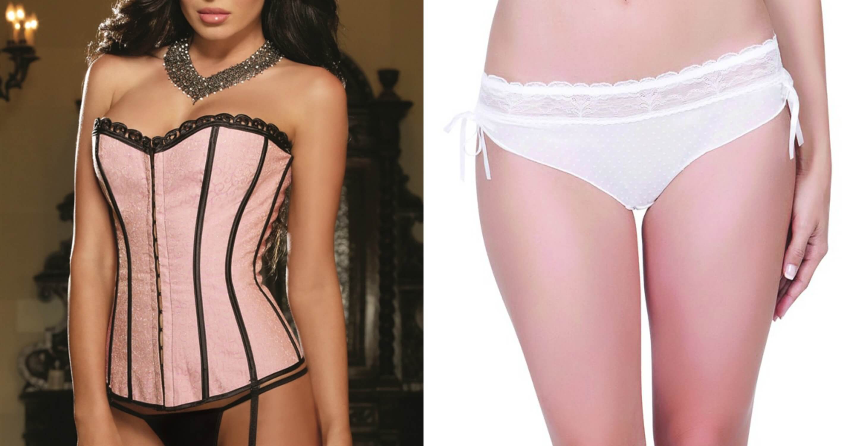 Reversible Corset By Dreamgirl Lingerie; Charlize Lace And Ribbons Thong by Affinitas Intimates