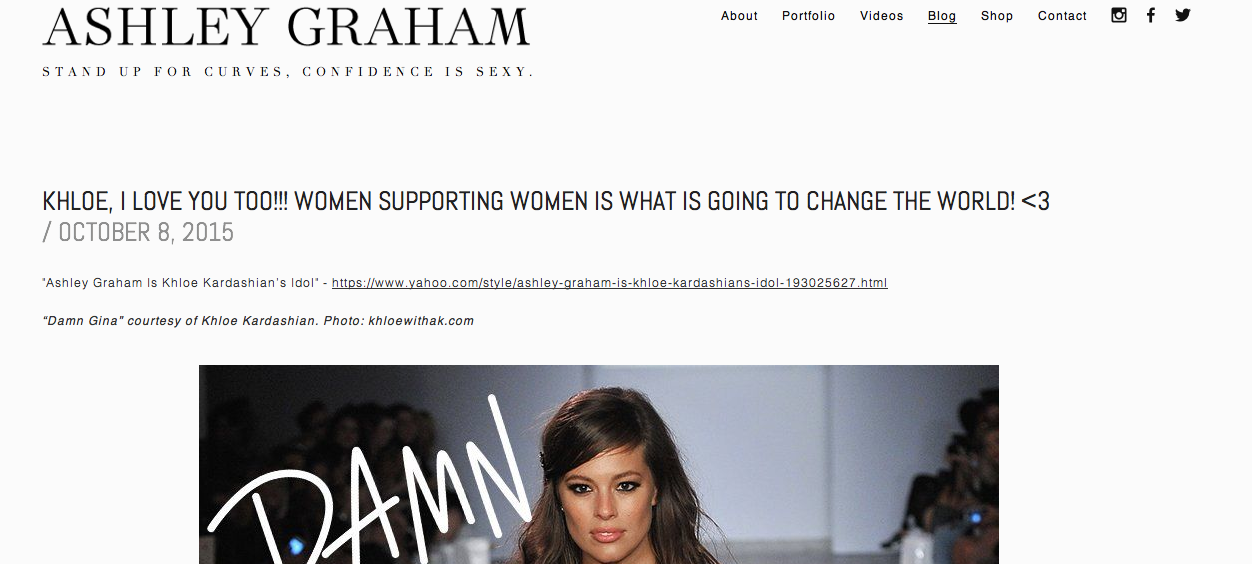 A screenshot of Ashley Graham's blog page.