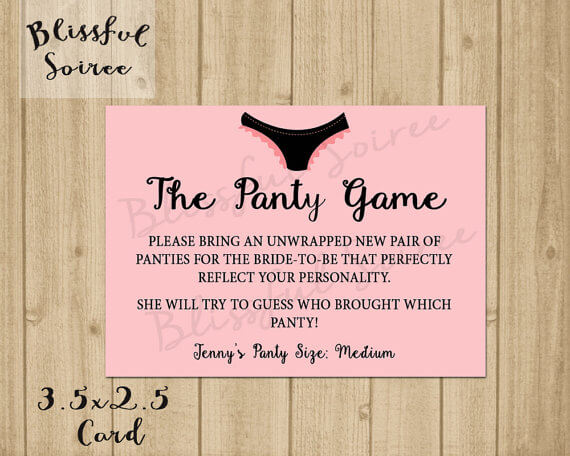 An example of a lingerie shower game available on Etsy
