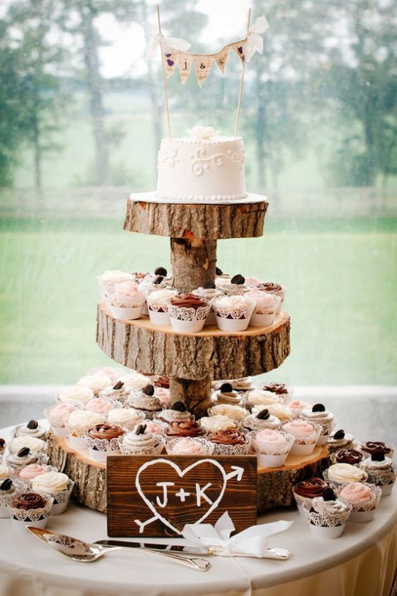 Wedding Cake and Cupcakes via Rustic Wedding Chic, found on Pinterest